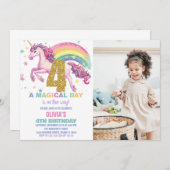 4e verjaardagsuitnodiging voor eenhoorn met afbeel kaart (Voorkant / Achterkant)