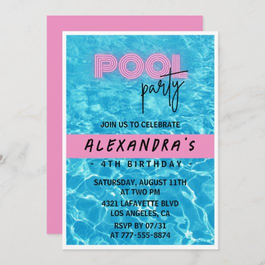 4e verjaardagsuitnodiging voor haar Pool Party Sum Kaart (Voorkant / Achterkant)