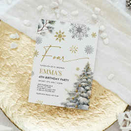 4e verjaardagsuitnodiging, Winter Four Birthday Kaart
