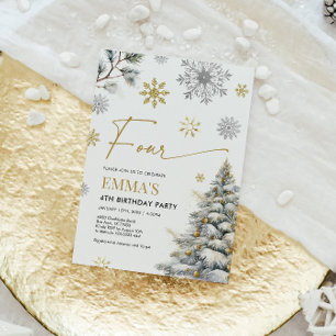 4e verjaardagsuitnodiging, Winter Four Birthday Kaart