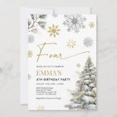 4e verjaardagsuitnodiging, Winter Four Birthday Kaart (Voorkant)
