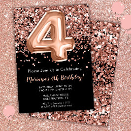 4e verjaardagsuitnodiging Zwart Roze Gouden Glitte Kaart