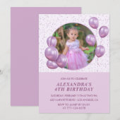 4e verjaardagsuitnodigingen Ballonnen Foto Paarse Kaart (Voorkant / Achterkant)
