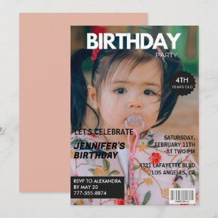 4e verjaardagsuitnodigingen meisje magazinecover kaart