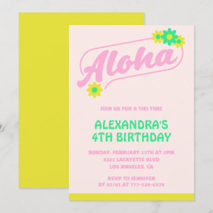 4e verjaardagsuitnodigingen Tropische Aloha Roze Kaart