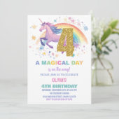 4e verjaardagsuitnodigingen van de eenhoorn kaart (Staand voorkant)