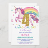 4e verjaardagsuitnodigingen van de eenhoorn kaart (Voorkant / Achterkant)