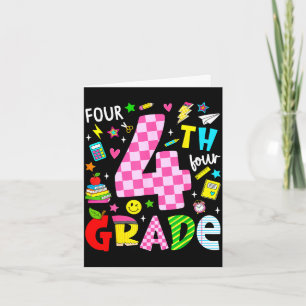 4e vierde klas retro kleurrijke terug naar school kaart