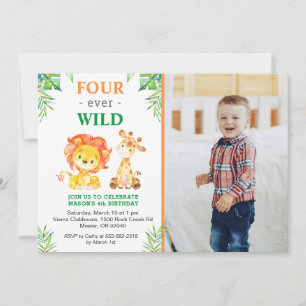 4e Wild Safari Jungle Leeuw Vierde Verjaardagsfees Kaart