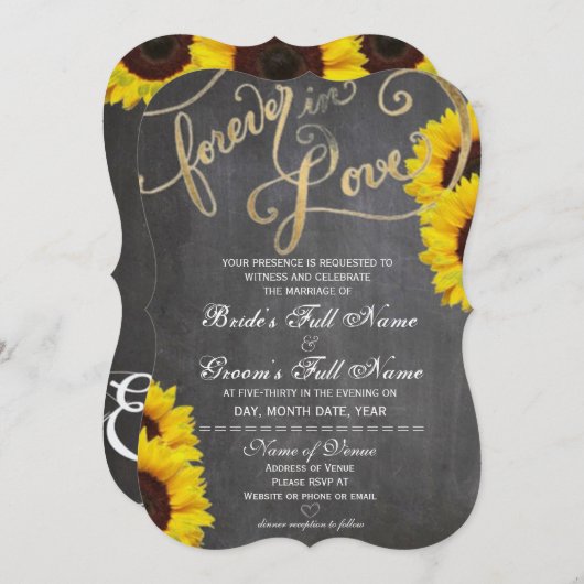 4Ever Love Chalkboard Sunflower Weduwninguitnodigi Kaart (Voorkant / Achterkant)