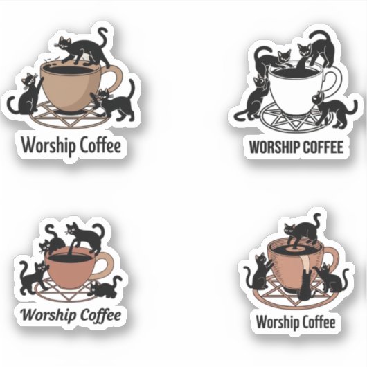 4in1 Schattigee zwarte kattenkoffie, aanbidden kof Sticker (Voorkant)