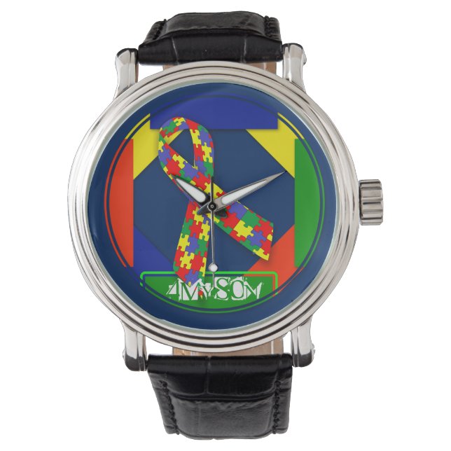 4MySon Autism  lederen riem Horloge (Voorkant)