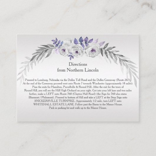 #4Paarse Silver Grey Bloemen Detail Behuizing Kaar Informatiekaartje (Achterkant)