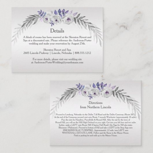 #4Paarse Silver Grey Bloemen Detail Behuizing Kaar Informatiekaartje (Voorkant / Achterkant)