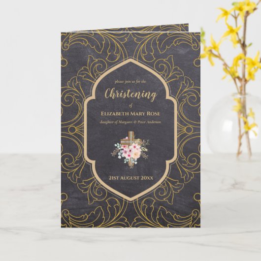 4page CHRISTENING nodigt en Programma  goud uit (Gele Bloem)