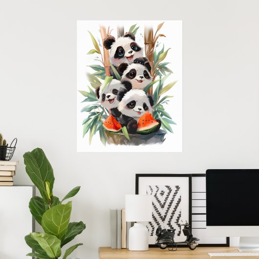 4panda's en een watermeloen poster (Thuiskantoor)
