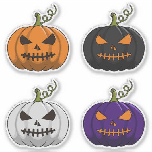 4PC Halloween Spooky Pompoen Stickers - Meerkleuri (Voorkant)