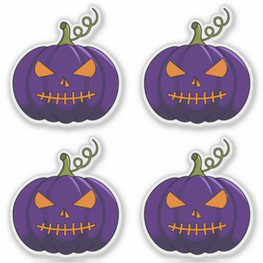 4PC Pompoen Stickers - Halloween Jack-o'-Lantern (Voorkant)