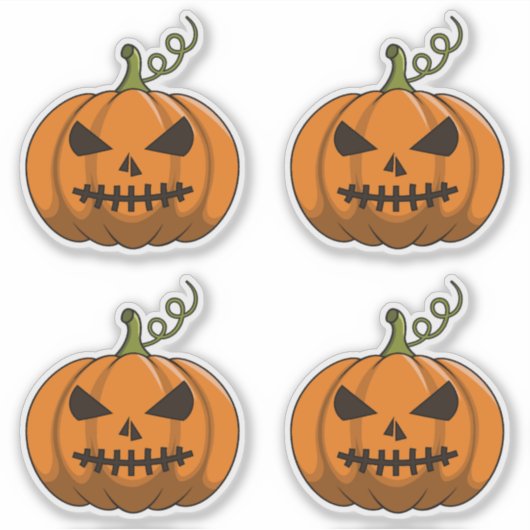 4PC Pompoen Stickers - Halloween Jack-o'-Lantern (Voorkant)