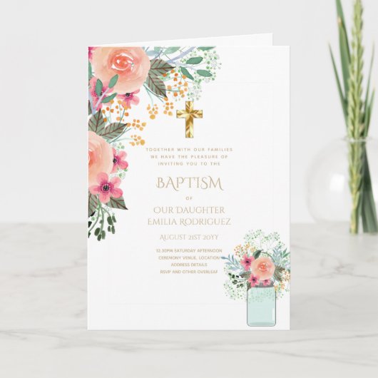 4pg Floral BAPTISM-uitnodigingen - Programma (Voorkant)