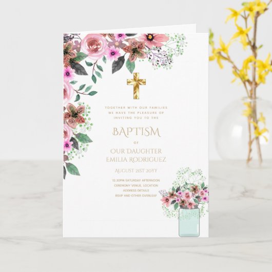 4pg Floral BAPTISM-uitnodigingen - Programma (Gele Bloem)