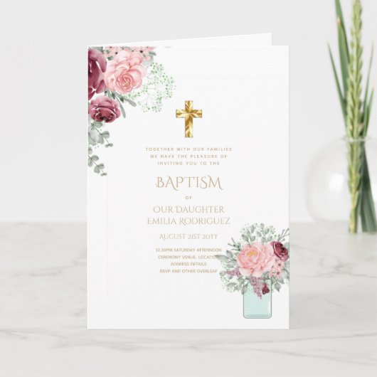 4pg Floral BAPTISM-uitnodigingen - Programma (Voorkant)