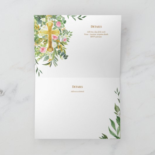 4pg Floral Cross Greenery Wedding Invite Programme Kaart (Binnen)