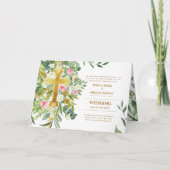 4pg Floral Cross Greenery Wedding Invite Programme Kaart (Voorkant)