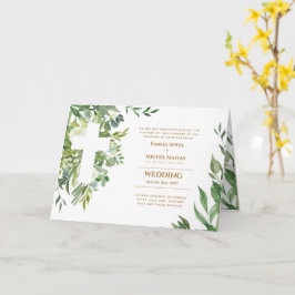 4pg Floral Cross Greenery Wedding Invite Programme Kaart
