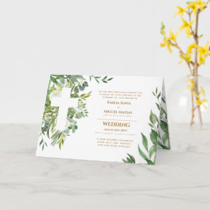 4pg Floral Cross Greenery Wedding Invite Programme Kaart