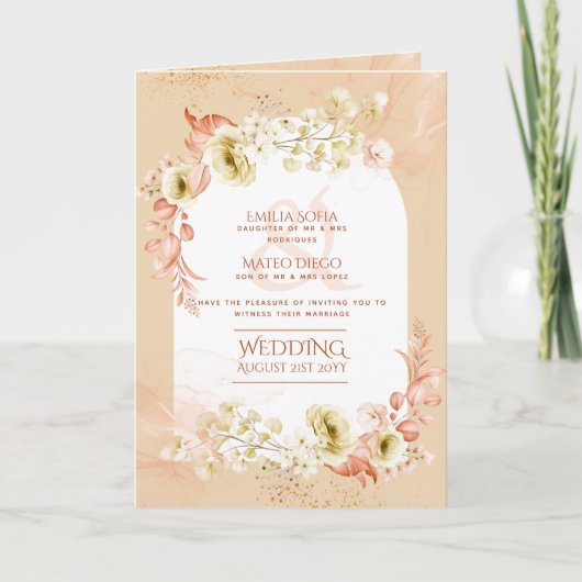 4pg Hispanic Bloem Bruiloftsprogramma Tweetalig Ch Kaart (Voorkant)