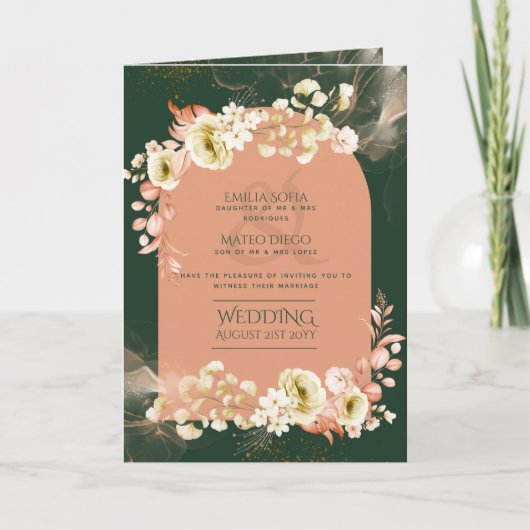 4pg Hispanic Floral Wedding Programme Bilingual Ch Kaart (Voorkant)