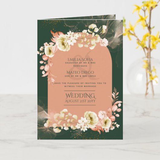 4pg Hispanic Floral Wedding Programme Bilingual Ch Kaart (Gele Bloem)