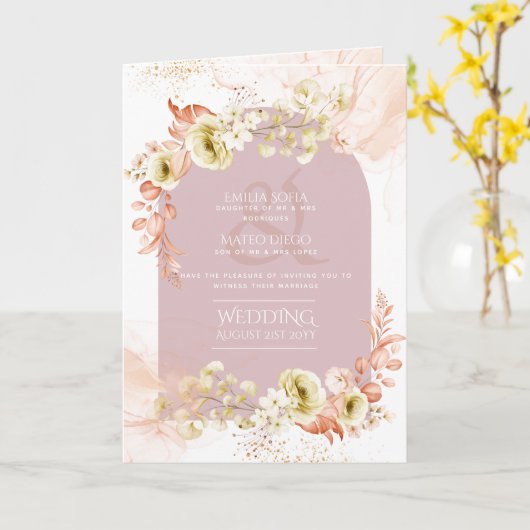4pg Hispanic Floral Wedding Programme Bilingual Ch Kaart (Gele Bloem)