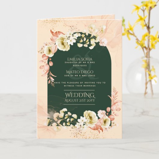 4pg Hispanic Floral Wedding Programme Bilingual Ch Kaart (Gele Bloem)