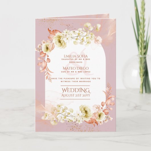 4pg Hispanic Floral Wedding Programme Bilingual Ch Kaart (Voorkant)