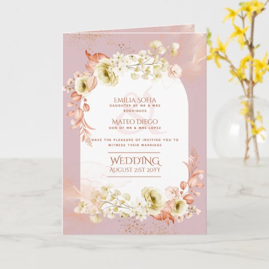 4pg Hispanic Floral Wedding Programme Bilingual Ch Kaart (Gele Bloem)