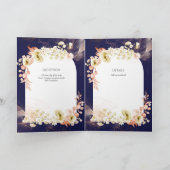 4pg Navy Blue Coral Floral Wedding Invite Programm Kaart (Binnen)
