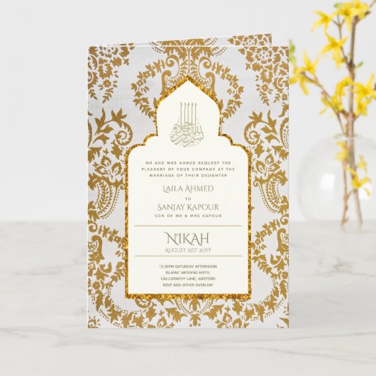 4pg NIKAH WALIMA nodigt Gold  Islamic uit Kaart (Gele Bloem)