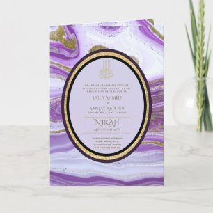 4Pg. NIKAH WALIMA Paars Gold Marble Agate Glitter Kaart