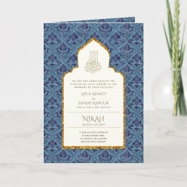 4Pg NIKAH WALIMA Uitnodiging Blauw Sierlijk Islami