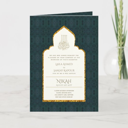 4Pg NIKAH WALIMA Uitnodiging Gouden Sierlijke Isla (Voorkant)