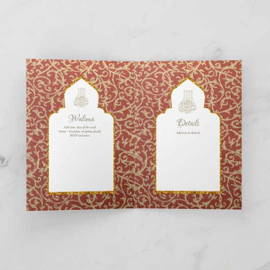 4Pg NIKAH WALIMA Uitnodiging Rood Goud Versierd (Binnen)