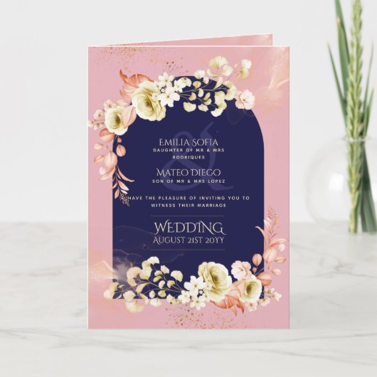 4pg Roos Floral Wedding InviteProgramme C Kaart (Voorkant)