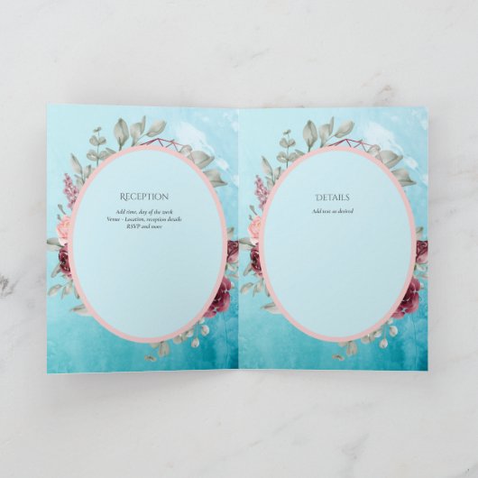 4pg Spaans BODA nodigt Blauwgroen Aqua Blue Burgun Kaart (Binnen)