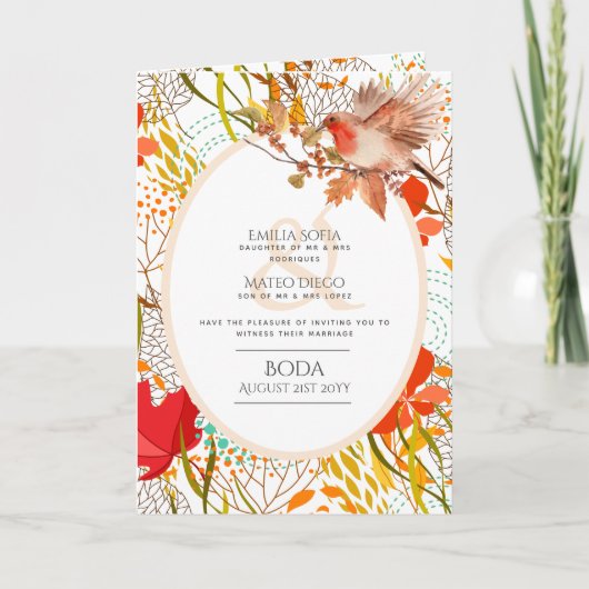 4pg Spaans BODA Noite Fall Leaves Robin Kaart (Voorkant)