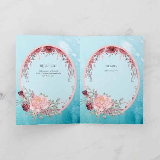 4pg Spaanse BODA uitnodiging Teal Aqua Blauw Burgu (Binnen)