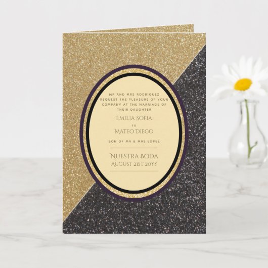 4pg Spaanse BODA-uitnodigingen, Gold Black Wedding Kaart (Kleine Plant)