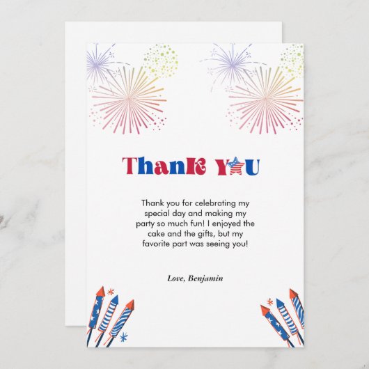 4T van Juli Patrotische Verjaardag Dank u kaart (Voorkant / Achterkant)