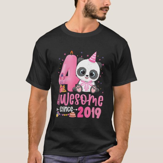 4Th 4 Yr Old Panda Awesome Since 2019 T-shirt (Voorkant)